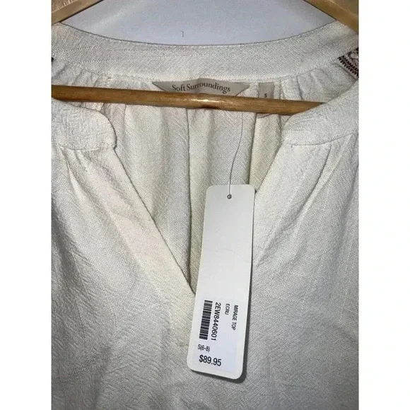 Soft Surroundings size Small linen pullover embroidered tunic top blouse mirage - Picture 3 of 7